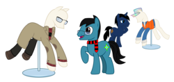 Size: 2244x1063 | Tagged: safe, artist:sketchmcreations, oc, oc only, oc:hit lander, oc:sketch mythos, back to the future, clothes, costume, gravity falls, male, mannequin, marty mcfly, simple background, stanford pines, transparent background