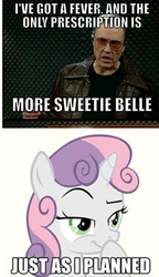 Size: 402x700 | Tagged: safe, sweetie belle, g4, christopher walken, cowbell, meme