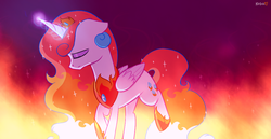 Size: 995x515 | Tagged: safe, artist:kodabomb, oc, oc only, oc:sparkle flame, alicorn, pony, alicorn oc, fire, solo