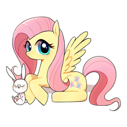 Size: 1000x1000 | Tagged: dead source, safe, artist:9seconds, angel bunny, fluttershy, pegasus, pony, g4, eyes closed, female, looking at you, mare, prone, simple background, white background