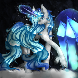 Size: 2000x2000 | Tagged: safe, artist:xkittyblue, oc, oc only, oc:icy crystal, high res, magic, snow, solo, unshorn fetlocks