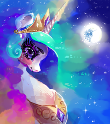 Size: 564x635 | Tagged: safe, artist:suippumato, princess celestia, g4, crying, female, mare in the moon, moon, portrait, solo