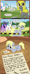 Size: 1280x3155 | Tagged: safe, artist:moemneop, derpy hooves, princess celestia, twilight sparkle, pegasus, pony, comic:return to equestria, g4, comic, female, letter, mare, prone, royal guard