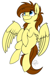 Size: 2893x4092 | Tagged: safe, artist:artsyambi, oc, oc only, oc:vento, pegasus, pony, cute, fluffy, flying, simple background, smiling, solo, spread wings, transparent background