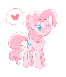 Size: 899x1046 | Tagged: safe, artist:saber-panda, pinkie pie, earth pony, pony, g4, colored pupils, cute, diapinkes, female, heart, looking at you, one eye closed, pictogram, simple background, sketch, smiling, solo, speech bubble, white background, wink