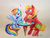 Size: 600x450 | Tagged: safe, artist:zene, big macintosh, rainbow dash, earth pony, pony, g4, blushing, cupcake, date, male, ship:rainbowmac, shipping, sitting, stallion, straight, traditional art, watermark