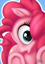 Size: 955x1351 | Tagged: safe, artist:mysticalpha, pinkie pie, g4, against glass, cute, diapinkes, female, glass, patreon, solo, stare, underhoof