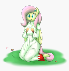 Size: 4958x5120 | Tagged: safe, artist:wolfy-pony, fluttershy, anthro, unguligrade anthro, g4, absurd resolution, clothes, female, kneeling, mage, magic, simple background, solo, white background, white mage