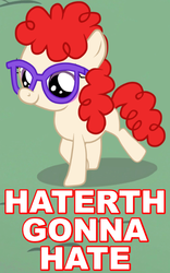 Size: 375x600 | Tagged: safe, edit, edited screencap, screencap, twist, crusaders of the lost mark, g4, caption, cute, female, glasses, happy, haters gonna hate, image macro, meme, reaction image, smiling, solo, trotting, twistabetes, vector, walking