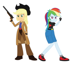 Size: 4400x4000 | Tagged: safe, artist:amante56, applejack, rainbow dash, equestria girls, g4, absurd resolution, chicken wuss, crossover, final fantasy, final fantasy viii, irvine kinneas, zell dincht