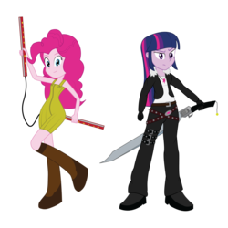 Size: 5000x5000 | Tagged: safe, artist:amante56, pinkie pie, twilight sparkle, equestria girls, g4, absurd resolution, crossover, final fantasy, final fantasy viii, gunblade, selphie tilmitt, squall leonhart, twilight sparkle (alicorn)