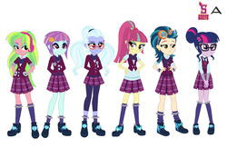 Size: 1024x668 | Tagged: safe, artist:karalovely, indigo zap, lemon zest, sci-twi, sour sweet, sugarcoat, sunny flare, twilight sparkle, equestria girls, g4, my little pony equestria girls: friendship games, clothes, crystal prep academy, crystal prep academy uniform, crystal prep shadowbolts, palindrome get, school uniform, shadow five