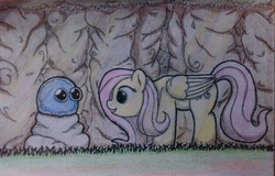 Size: 628x401 | Tagged: safe, artist:ljdamz1119, fluttershy, g4, blob, colored, forest, slime, traditional art, tree
