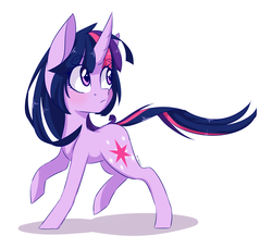 Size: 2300x2100 | Tagged: safe, artist:silbersternenlicht, twilight sparkle, g4, female, high res, raised hoof, signature, simple background, solo, white background