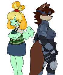 Size: 1114x1331 | Tagged: safe, artist:winter green, oc, oc:winter green, pegasus, anthro, animal crossing, furry, isabelle, konami, metal gear, metal gear solid, ponified, solid snake