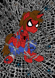 Size: 2481x3501 | Tagged: safe, artist:edcom02, artist:jmkplover, pony, spider, unicorn, crossover, high res, male, peter parker, ponified, spider web, spider-man, spiders and magic ii: eleven months, spiders and magic iii: days of friendship past, spiders and magic iv: the fall of spider-mane, spiders and magic: capcom invasion, spiders and magic: rise of spider-mane