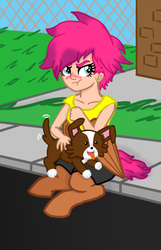 Size: 664x1034 | Tagged: safe, artist:oneovertwo, oc, oc only, oc:thorn, dog, satyr, offspring, parent:fluttershy, puppy