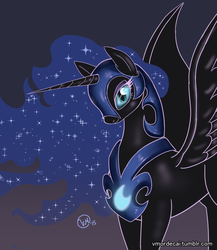 Size: 910x1050 | Tagged: safe, artist:v-mordecai, nightmare moon, alicorn, pony, g4, female, mare, simple background, solo, spread wings