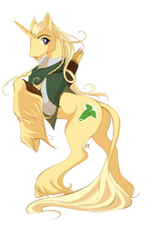Size: 560x800 | Tagged: safe, artist:peritian, classical unicorn, elf, pony, unicorn, arrow, bow (weapon), clothes, cloven hooves, cutie mark, horn, legolas, leonine tail, long feather, lord of the rings, lotr, male, ponified, quiver, rearing, simple background, stallion, tolkien, unshorn fetlocks, white background