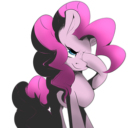 Size: 1024x1026 | Tagged: safe, artist:sourspot, pinkie pie, earth pony, pony, g4, female, mare, pinkie promise, serious, simple background, solo, three quarter view, white background