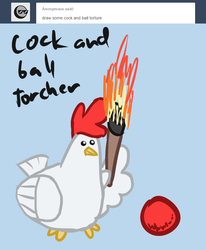 Size: 700x850 | Tagged: safe, artist:arrkhal, chicken, ask, ball, blog, male, pun, rooster, solo, torch, tumblr, wat, wing hands