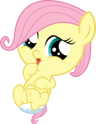 Size: 1470x1904 | Tagged: safe, artist:shutterflyeqd, fluttershy, pony, g4, the one where pinkie pie knows, baby, baby pony, babyshy, cute, diaper, female, foal, on back, shyabetes, simple background, solo, tongue out, transparent background, vector