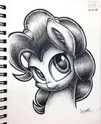 Size: 2200x2700 | Tagged: safe, artist:sheandog, pinkie pie, g4, female, high res, monochrome, portrait, smiling, solo, traditional art