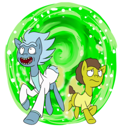 Size: 600x600 | Tagged: safe, artist:gintoki23, crossover, hilarious in hindsight, morty smith, ponified, portal, rick and morty, rick sanchez