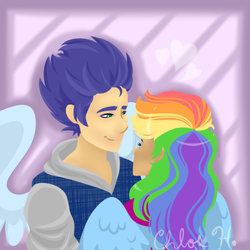 Size: 900x900 | Tagged: safe, artist:frostykat13, rainbow dash, soarin', human, g4, female, humanized, male, not flash sentry, ship:soarindash, shipping, straight, winged humanization