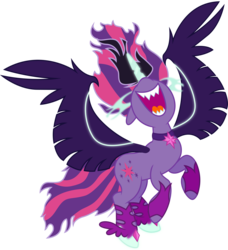 Size: 6100x6700 | Tagged: safe, artist:caliazian, sci-twi, twilight sparkle, pony, equestria girls, g4, my little pony equestria girls: friendship games, absurd resolution, adobe illustrator, commission, equestria girls ponified, evil laugh, female, horn, midnight sparkle, necklace, nose in the air, open mouth, pendant, ponified, sharp teeth, simple background, solo, transparent background, vector, wings