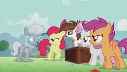 Size: 1280x720 | Tagged: safe, screencap, apple bloom, pipsqueak, scootaloo, silver spoon, sweetie belle, earth pony, pony, crusaders of the lost mark, g4, colt, cutie mark crusaders, male