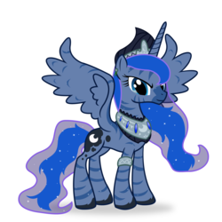 Size: 3780x3780 | Tagged: safe, artist:icaron, princess luna, alicorn, hybrid, pony, zebra, zony, fallout equestria, g4, female, high res, show accurate, simple background, solo, species swap, transparent background, vector, zebrafied