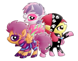 Size: 1024x806 | Tagged: dead source, safe, artist:amberlea-draws, apple bloom, scootaloo, sweetie belle, g4, the show stoppers, cutie mark crusaders, show stopper outfits, simple background, transparent background, watermark