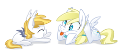 Size: 1100x480 | Tagged: safe, artist:equestria-prevails, oc, oc only, oc:cloud skipper, oc:florence, bat pony, pegasus, pony, bat pony oc, brother and sister, derp, simple background, tongue out, transparent background