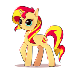 Size: 1000x1000 | Tagged: dead source, safe, artist:9seconds, sunset shimmer, pony, unicorn, g4, female, mare, simple background, solo, white background