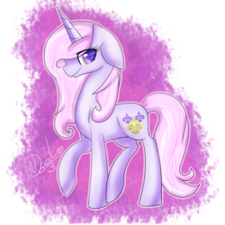 Size: 1024x1024 | Tagged: dead source, safe, artist:rubyblossomva, fleur-de-lis, pony, unicorn, g4, female, floppy ears, looking at you, raised hoof, smiling, solo