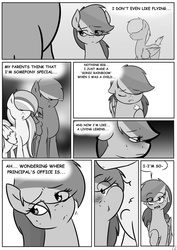 Size: 753x1061 | Tagged: safe, artist:lrusu, rainbow dash, oc, comic:rainbow crush, g4, blushing, comic, monochrome