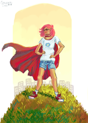 Size: 1425x2000 | Tagged: safe, artist:chocolatesun, babs seed, human, g4, cape, clothes, converse, female, hand on hip, humanized, lipstick, shoes, solo, sunglasses