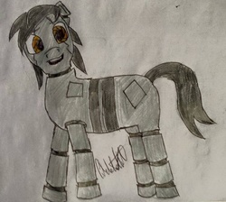 Size: 960x862 | Tagged: safe, artist:rapidsnap, oc, oc only, pony, robot, busybot, ponified, solo, thegateway, traditional art