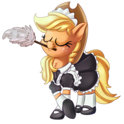 Size: 4000x4000 | Tagged: safe, artist:discorded, applejack, earth pony, pony, g4, absurd resolution, clothes, cowboy hat, crossed hooves, cute, eyes closed, female, freckles, hat, jackabetes, maid, outfit, solo, stetson