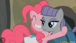 Size: 1366x768 | Tagged: safe, screencap, maud pie, pinkie pie, g4, hearthbreakers, hug