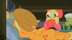 Size: 1366x768 | Tagged: safe, screencap, apple bloom, applejack, g4, hearthbreakers, bunk bed, sleeping