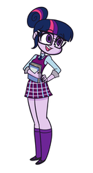 Size: 648x1200 | Tagged: safe, artist:khuzang, sci-twi, twilight sparkle, equestria girls, g4, my little pony equestria girls: friendship games, book, clothes, crystal prep academy uniform, female, glasses, mary janes, open mouth, school uniform, skirt, smiling, socks, solo