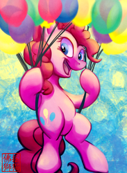 Size: 600x819 | Tagged: safe, artist:rattlesire, part of a set, pinkie pie, g4, balloon, female, solo, then watch her balloons lift her up to the sky