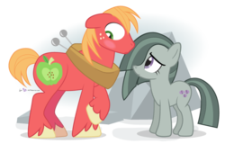 Size: 860x550 | Tagged: safe, artist:dm29, big macintosh, marble pie, earth pony, pony, g4, hearthbreakers, blushing, duo, male, raised hoof, ship:marblemac, shipping, simple background, stallion, straight, that was fast, transparent background