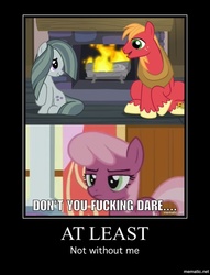 Size: 765x1001 | Tagged: safe, edit, edited screencap, screencap, big macintosh, cheerilee, marble pie, earth pony, pony, g4, hearthbreakers, caption, cheerimarblemac, demotivational poster, implied polyamory, male, meme, ship:marblemac, shipping, stallion, straight, this will end in polygamy