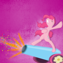 Size: 800x800 | Tagged: safe, artist:shadestars, pinkie pie, earth pony, pony, g4, cannon, confetti, female, looking up, party cannon, solo