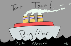 Size: 591x378 | Tagged: safe, artist:liracrown, edit, all aboard, big macintosh, marble pie, g4, hearthbreakers, female, ink, literal shipping, male, no pony, pun, ship, ship:marblemac, shipping, straight, visual pun