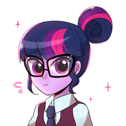 Size: 1000x1000 | Tagged: dead source, safe, artist:9seconds, sci-twi, twilight sparkle, equestria girls, g4, my little pony equestria girls: friendship games, bust, clothes, crystal prep academy uniform, female, glasses, looking at you, necktie, nervous, outfit, school uniform, simple background, solo, white background