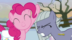 Size: 500x281 | Tagged: safe, screencap, limestone pie, pinkie pie, earth pony, pony, g4, hearthbreakers, animated, discovery family, discovery family logo, female, head pat, petting, saddle bag, smiling